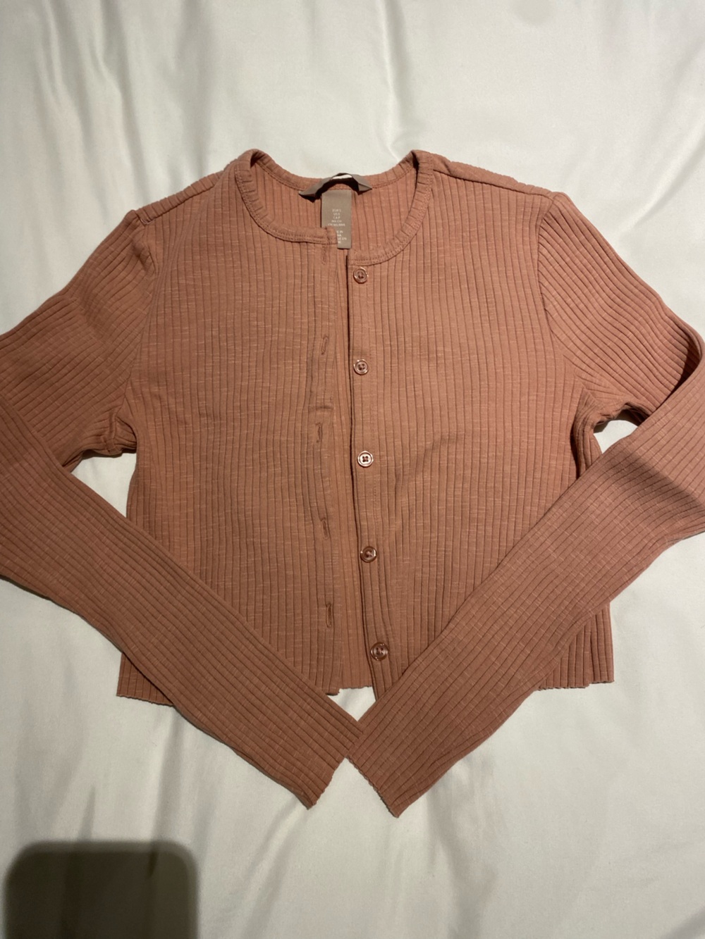 H&M Ribbed Button-Front Cardigan - Dusty Rose
